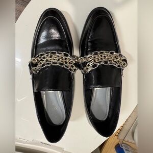 Zara Black Loafers with Silver Chain Accent
